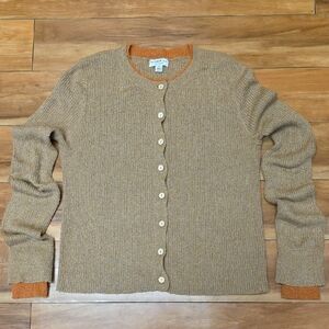 Current Air Anthropologie Tan & Orange Trim Ribbed Button-Up Cozy Cardigan Sz M